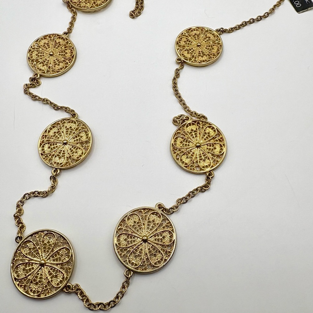 Banana Republic Gold Filigree Medallion Long Station Necklace Layering Boho NWT